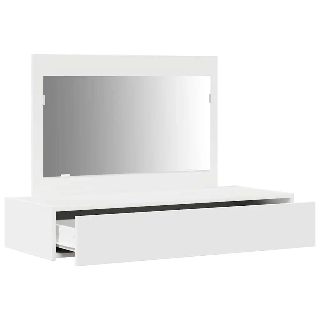 Dressing Table Modern Engineered Wood White 100x40x70cm Bedroom Vanity Unit with Storage and Integrated Mirror