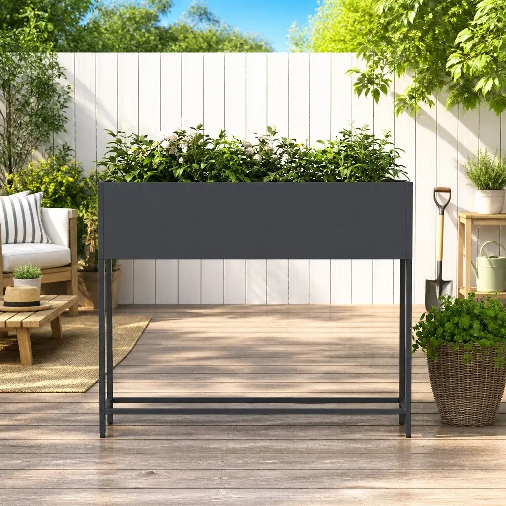 Rectangular Outdoor Garden Planter Metal Anthracite 100x26x82cm