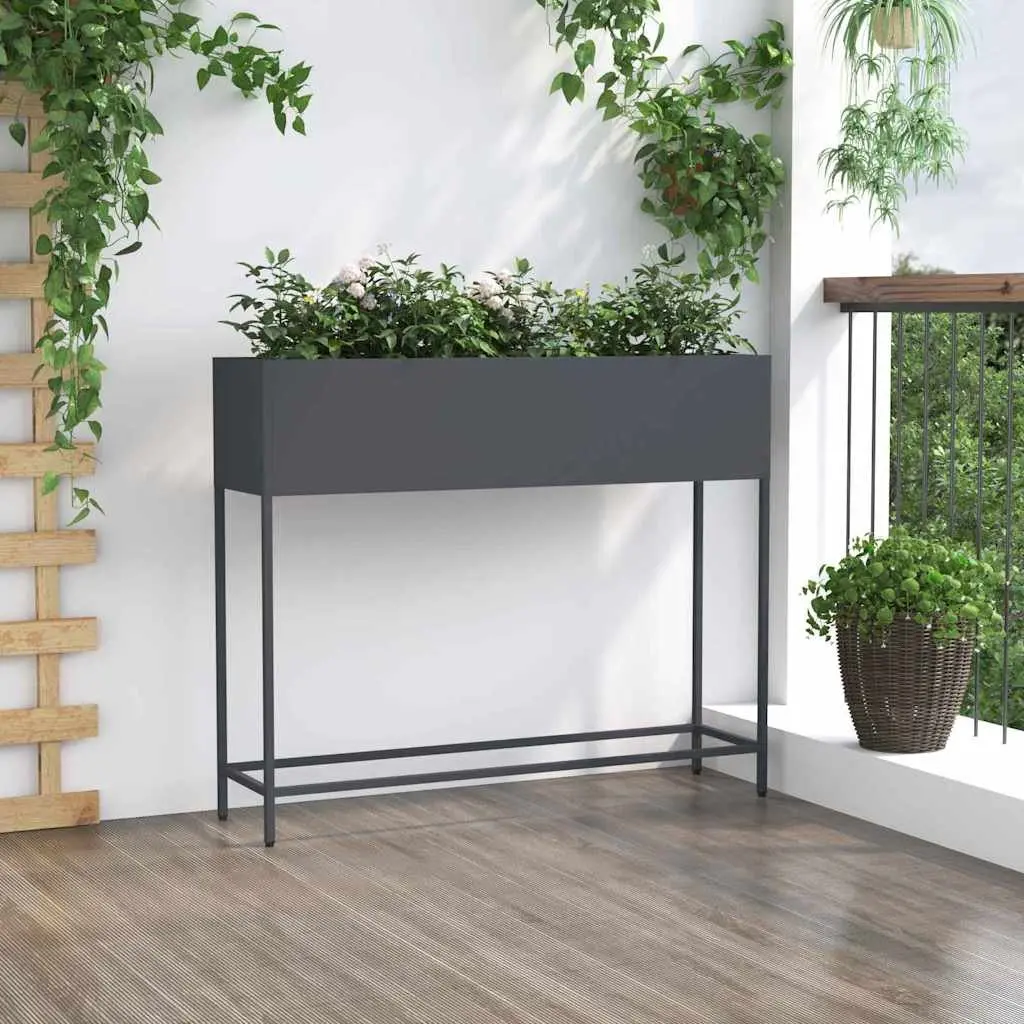 Rectangular Outdoor Garden Planter Metal Anthracite 100x26x82cm