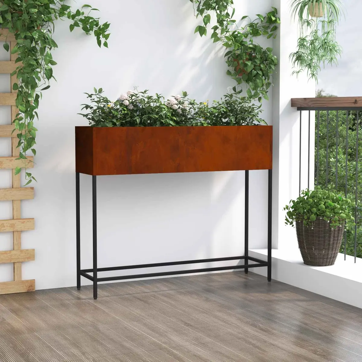 Raised Garden Planter Metal Weathering Steel 100x26x82cm Burnt Orange