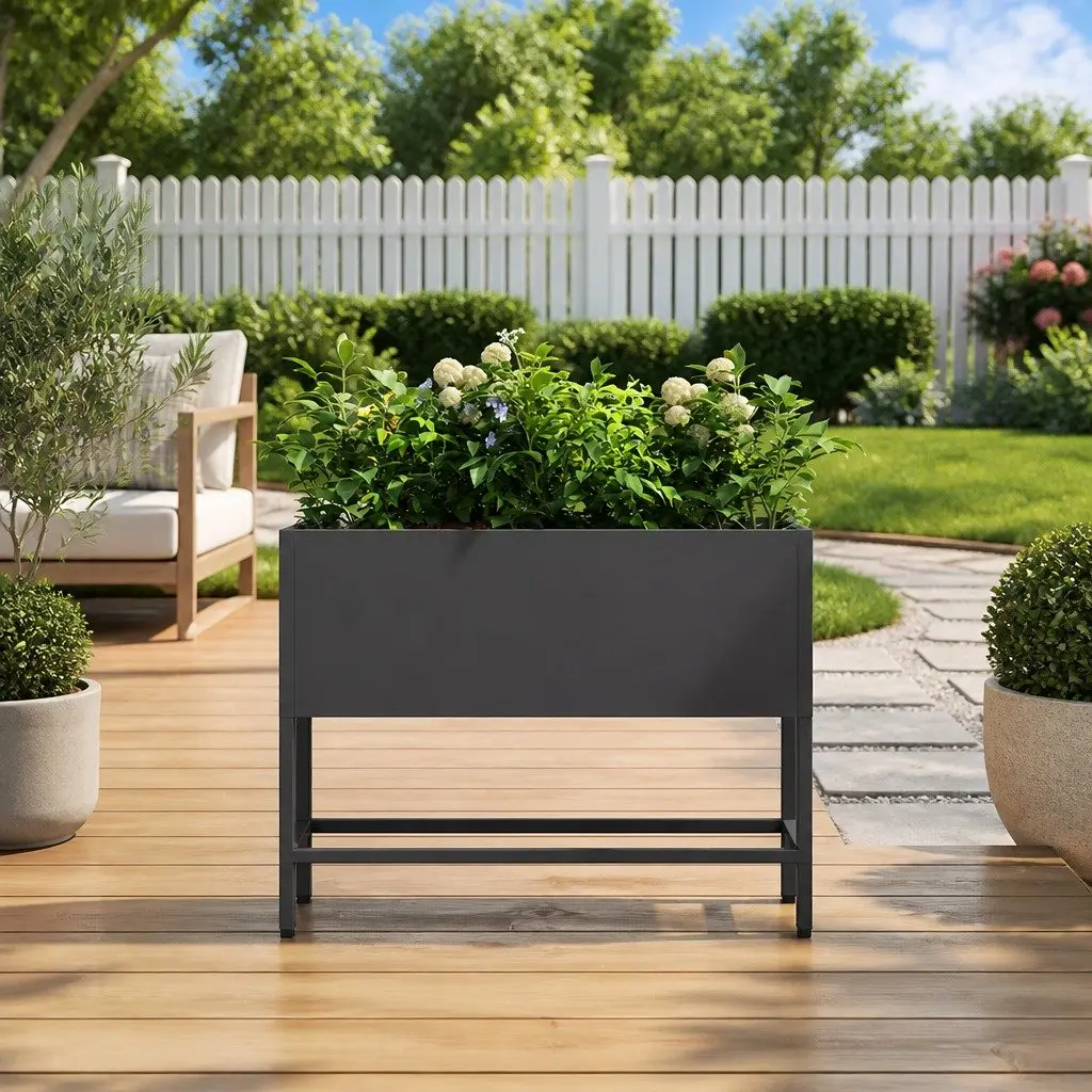 Rectangular Raised Garden Planter Steel Black Outdoor 60x26x45cm
