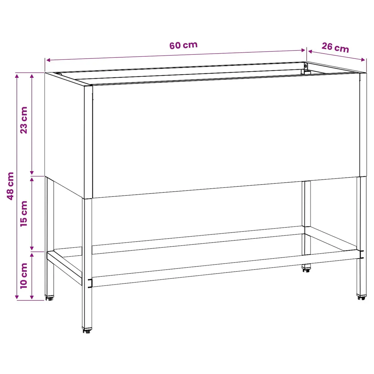 Rectangular Raised Garden Planter Steel Black Outdoor 60x26x45cm