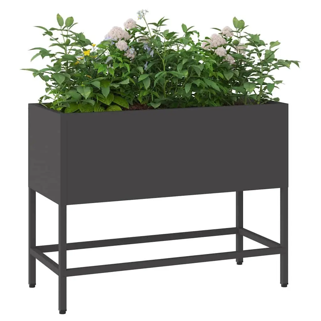 Rectangular Raised Garden Planter Steel Black Outdoor 60x26x45cm