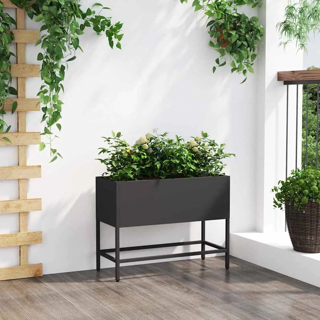Rectangular Raised Garden Planter Steel Black Outdoor 60x26x45cm