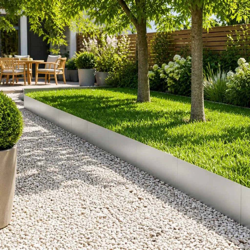 Garden Lawn Edging 20 pcs 100cm Steel Border Galvanised Silver Outdoor Fence