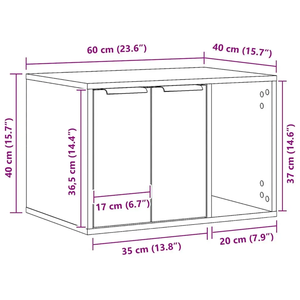 Cat Litter Box Enclosure Furniture Hidden Design Black Oak 60x40x40cm Cabinet