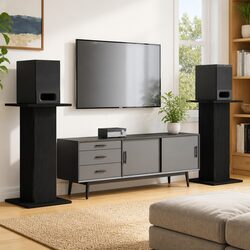 Versatile Black Speaker Stands for Home Audio Setups