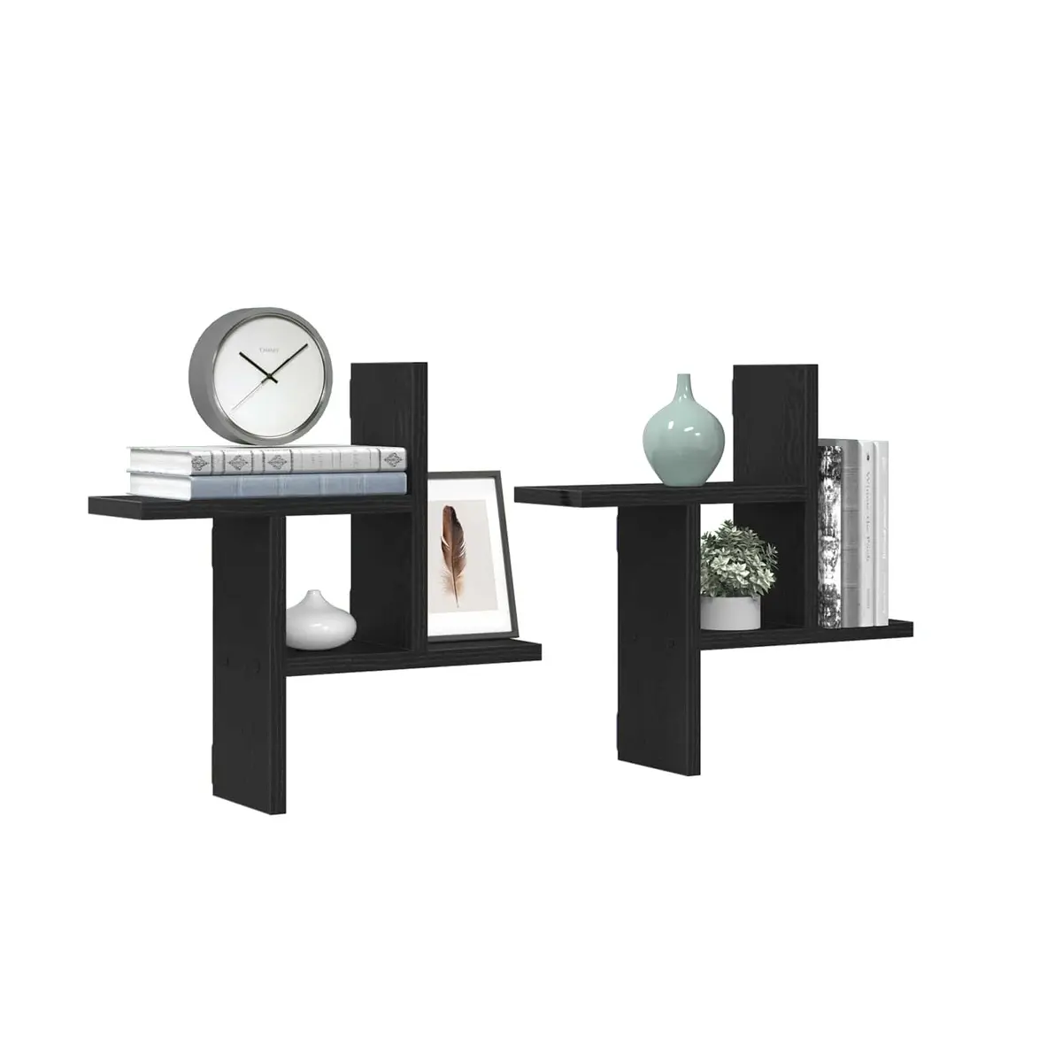 Black Engineered Wood Floating Wall Shelves 2 Piece 38x12x38cm Storage Display Organiser