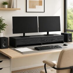 Practical Black Oak Monitor Stand for Home Offices