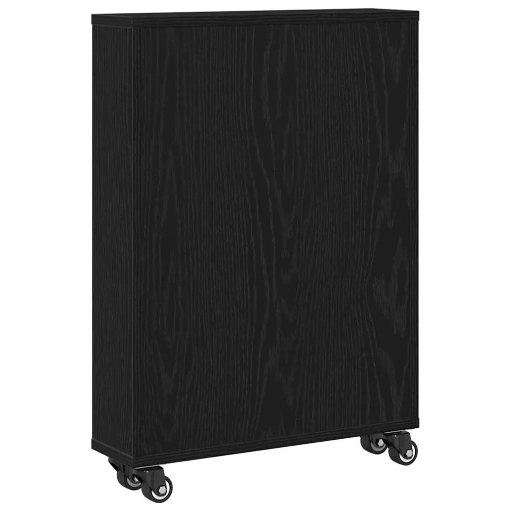 Narrow Organizer Trolley Engineered Wood Black 48x13x68cm Shelving Unit for Home Office