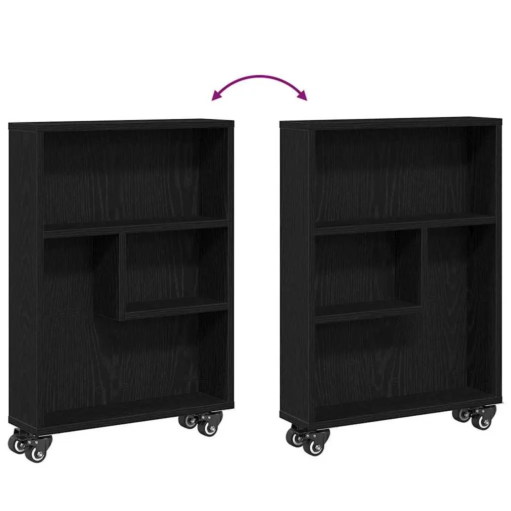Narrow Organizer Trolley Engineered Wood Black 48x13x68cm Shelving Unit for Home Office