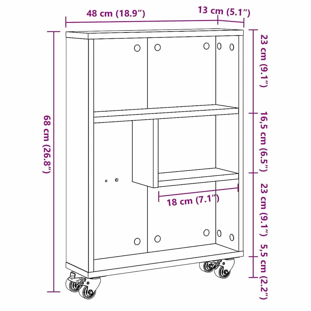 Narrow Organizer Trolley Engineered Wood Black 48x13x68cm Shelving Unit for Home Office