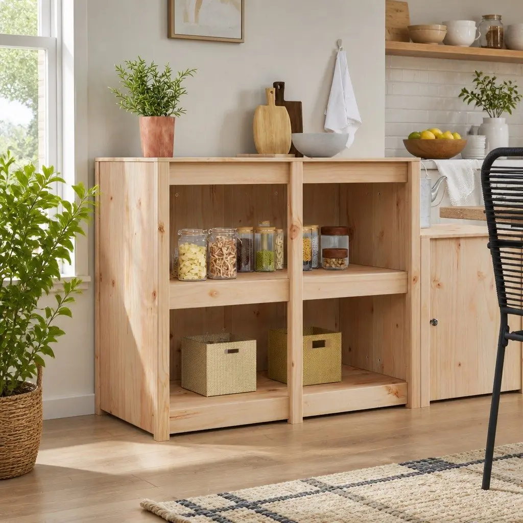 Kitchen Cabinet Solid Pine Wood Modern Brown Oak Storage Unit 106cm x 55cm x 92cm with Multiple Shelves