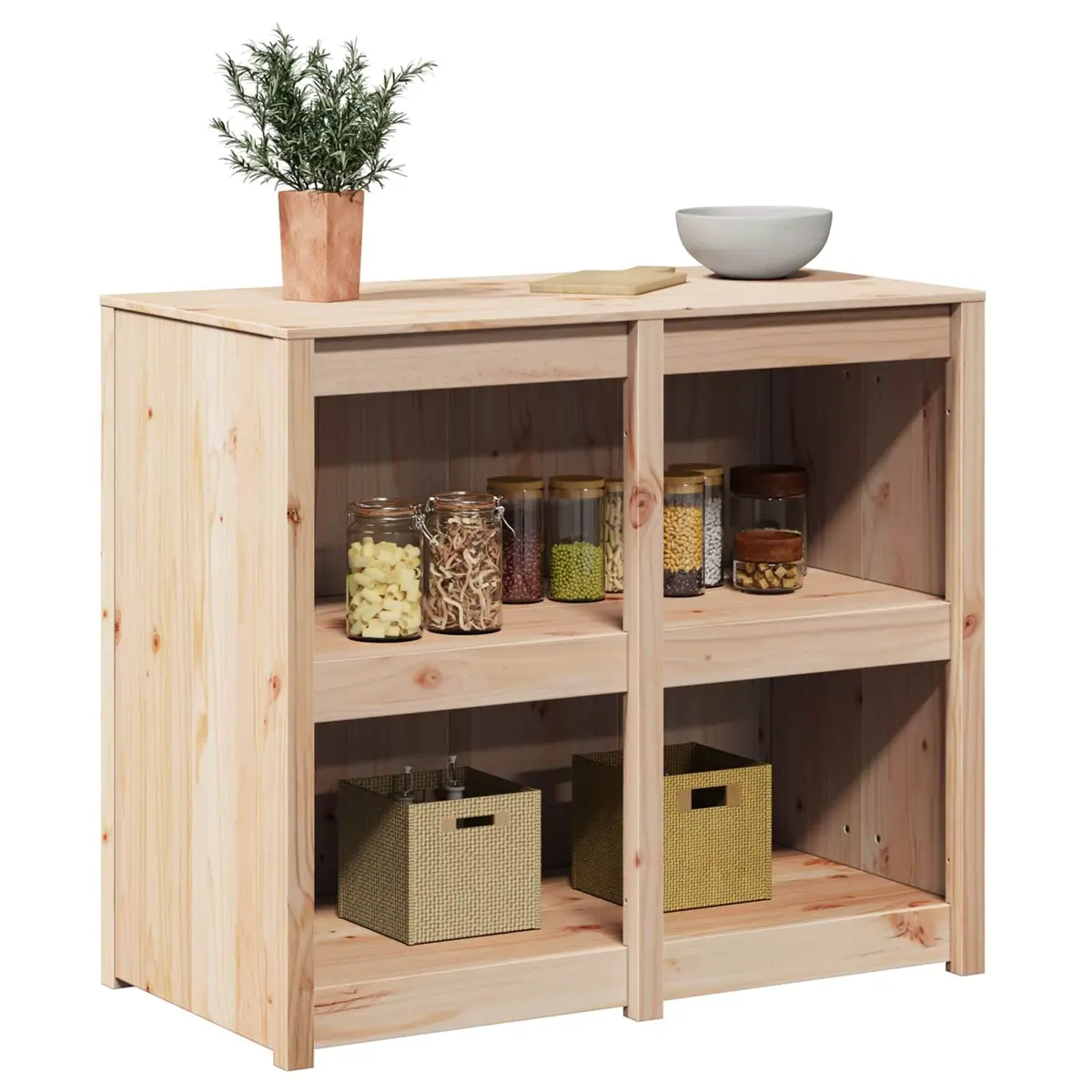 Kitchen Cabinet Solid Pine Wood Modern Brown Oak Storage Unit 106cm x 55cm x 92cm with Multiple Shelves