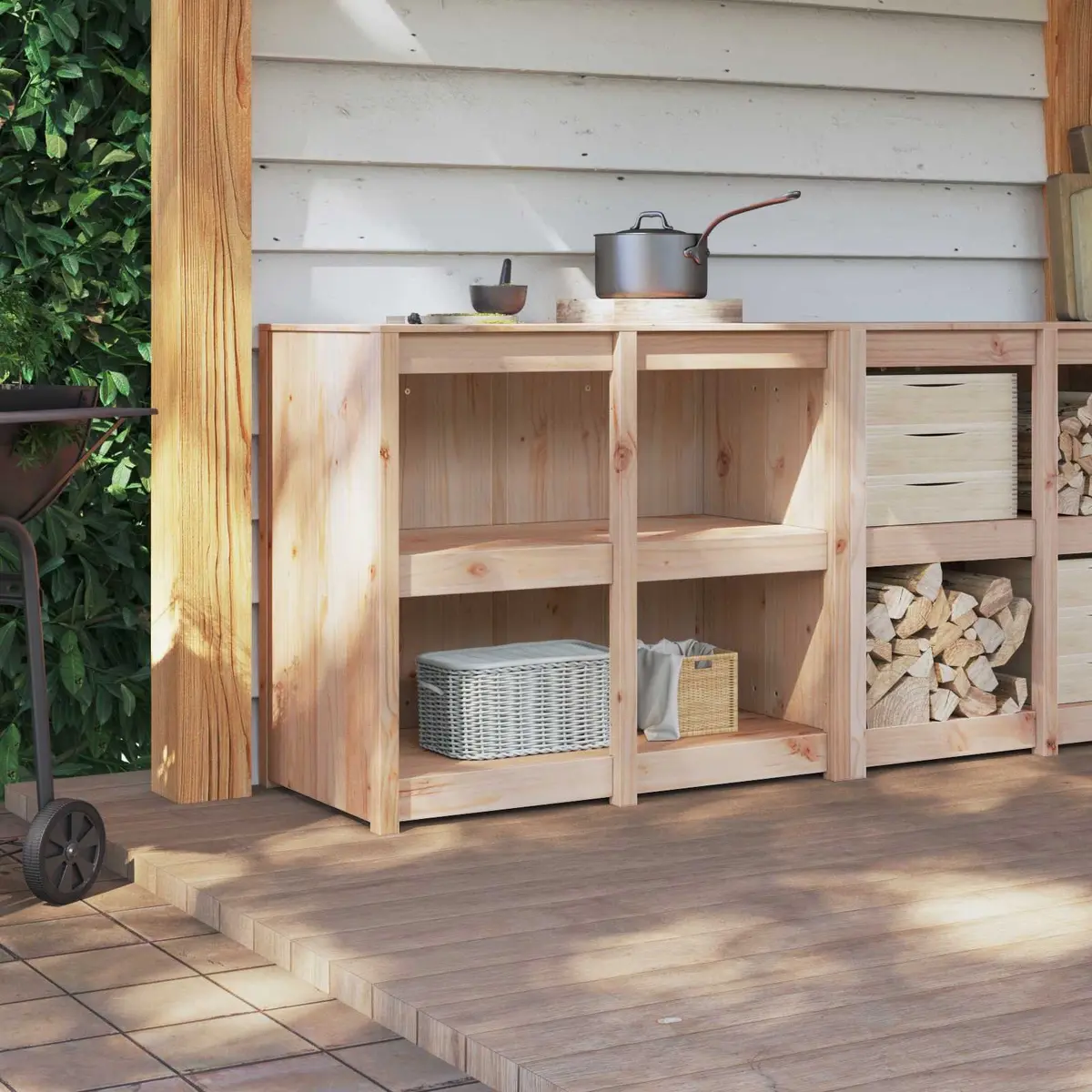 Kitchen Cabinet Solid Pine Wood Modern Brown Oak Storage Unit 106cm x 55cm x 92cm with Multiple Shelves