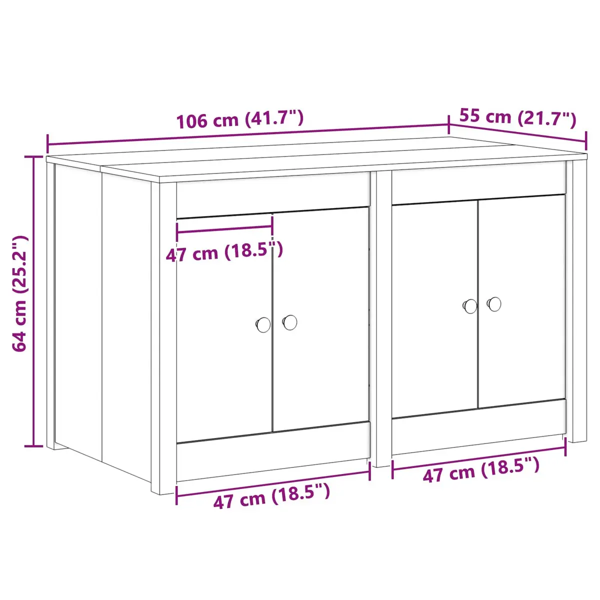 Kitchen Cabinet Solid Pine 106cm Brown Oak Storage Unit Modern Home Furniture