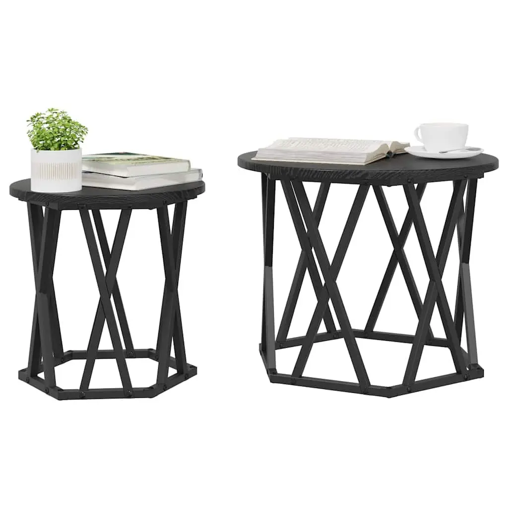 Side Table Round Black Modern Living Room Accent Coffee Table Set of 2