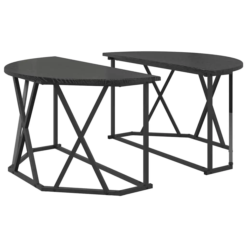 Round Coffee Table Engineered Wood Steel Frame 80x80x42cm Black