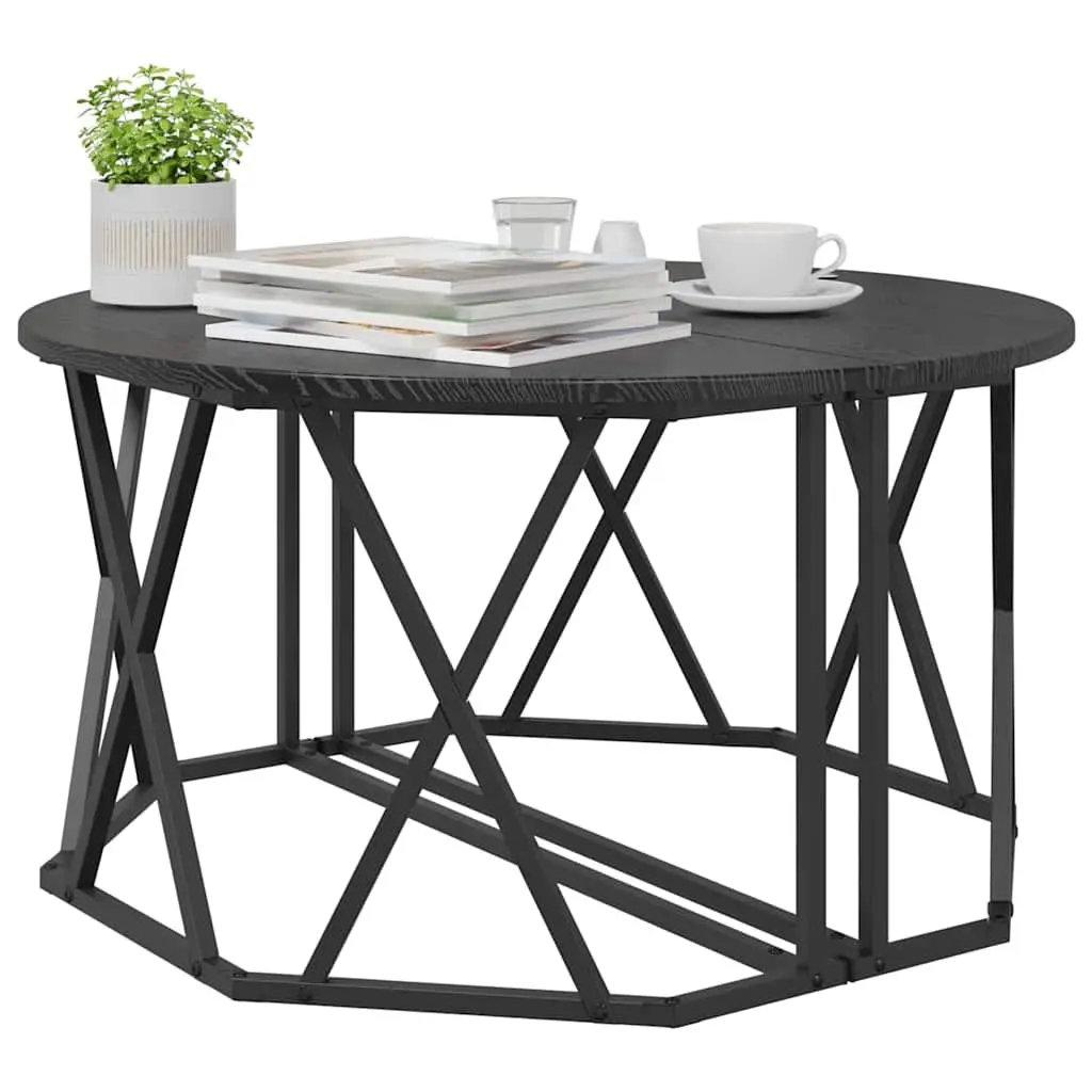Round Coffee Table Engineered Wood Steel Frame 80x80x42cm Black