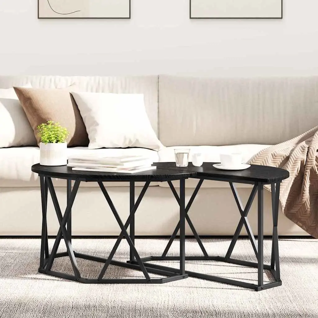 Round Coffee Table Engineered Wood Steel Frame 80x80x42cm Black