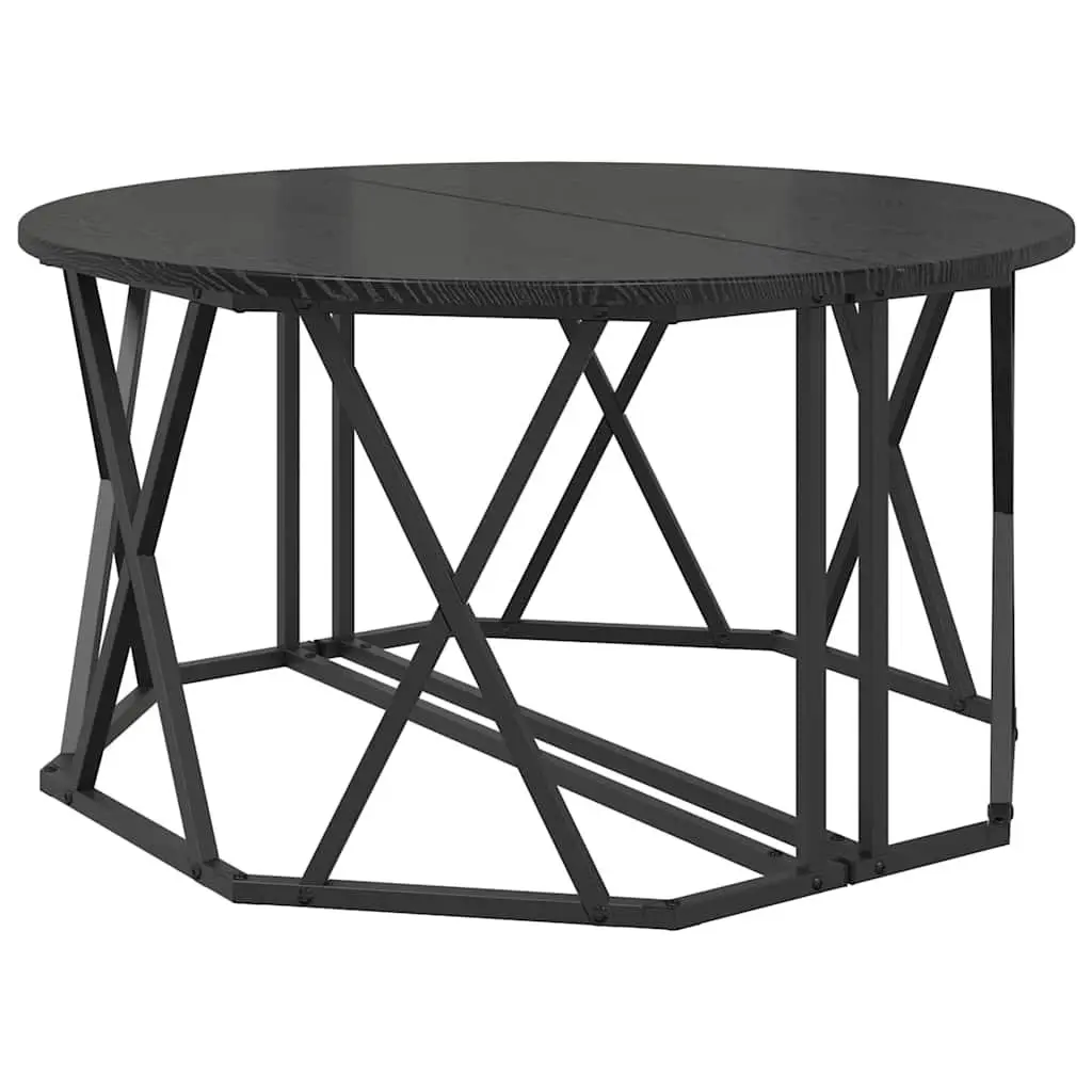 Round Coffee Table Engineered Wood Steel Frame 80x80x42cm Black