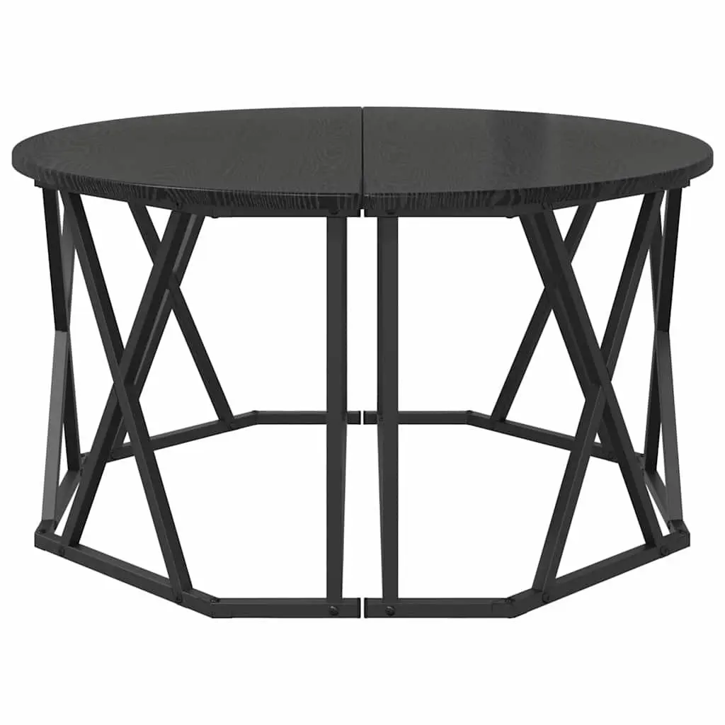 Round Coffee Table Engineered Wood Steel Frame 80x80x42cm Black