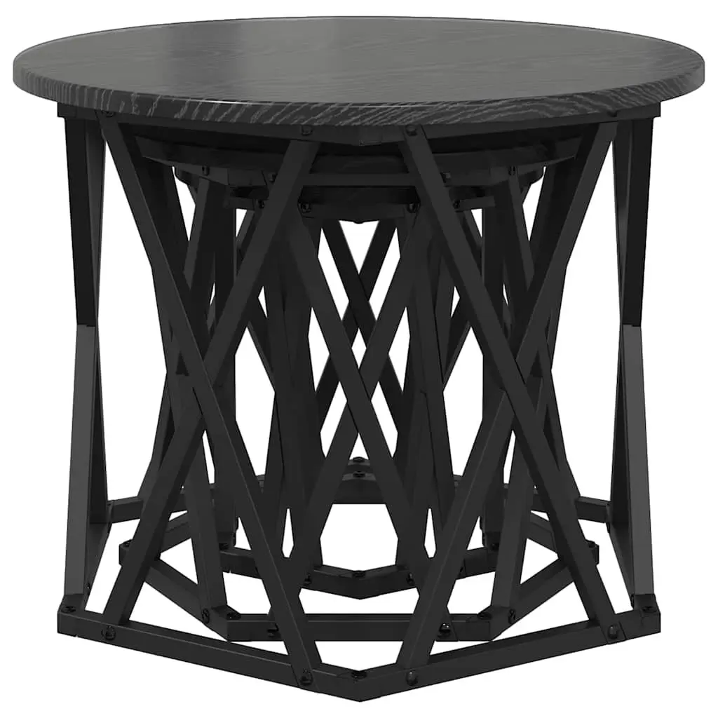 Nesting Side Table Set Engineered Wood and Steel Frame 3 Pieces Black Modern
