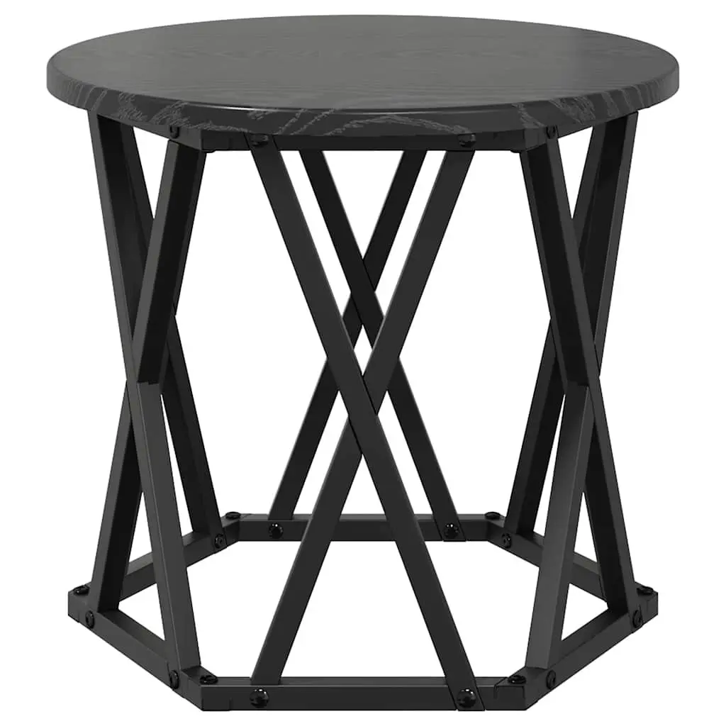 Nesting Side Table Set Engineered Wood and Steel Frame 3 Pieces Black Modern