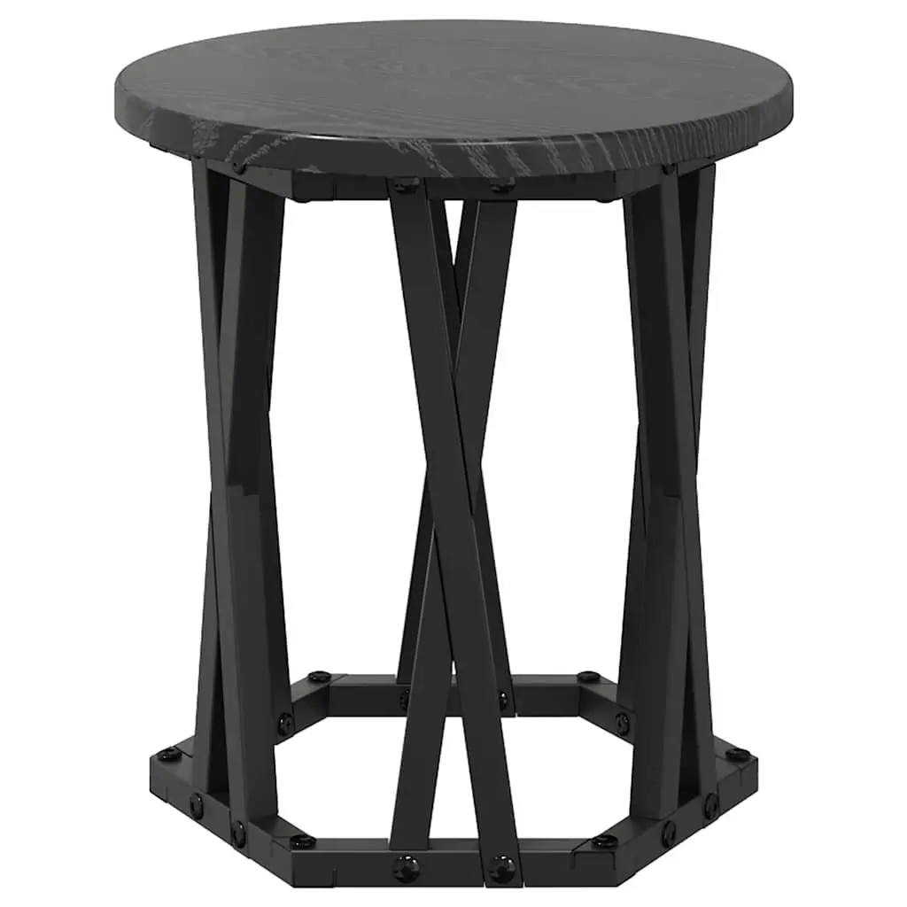 Nesting Side Table Set Engineered Wood and Steel Frame 3 Pieces Black Modern