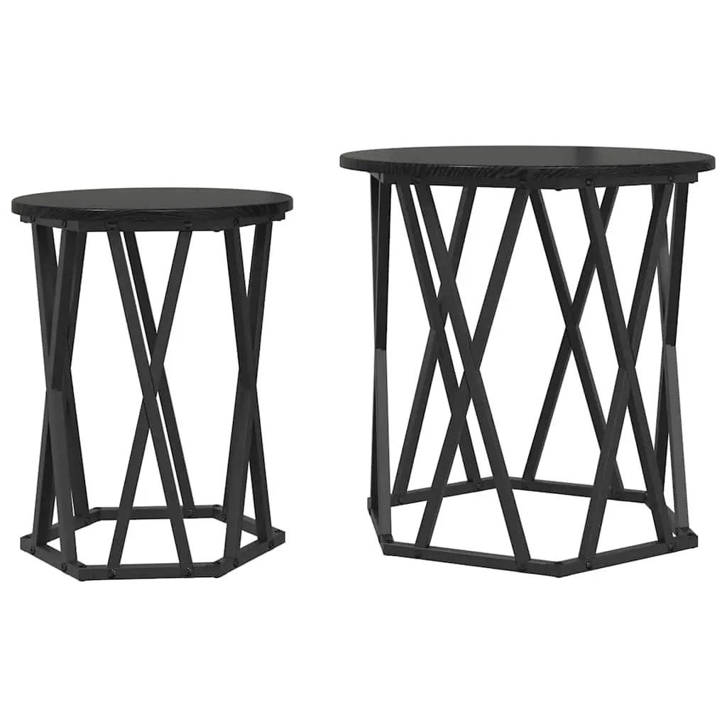 Round Coffee Table Engineered Wood and Steel Frame 2 Piece Black