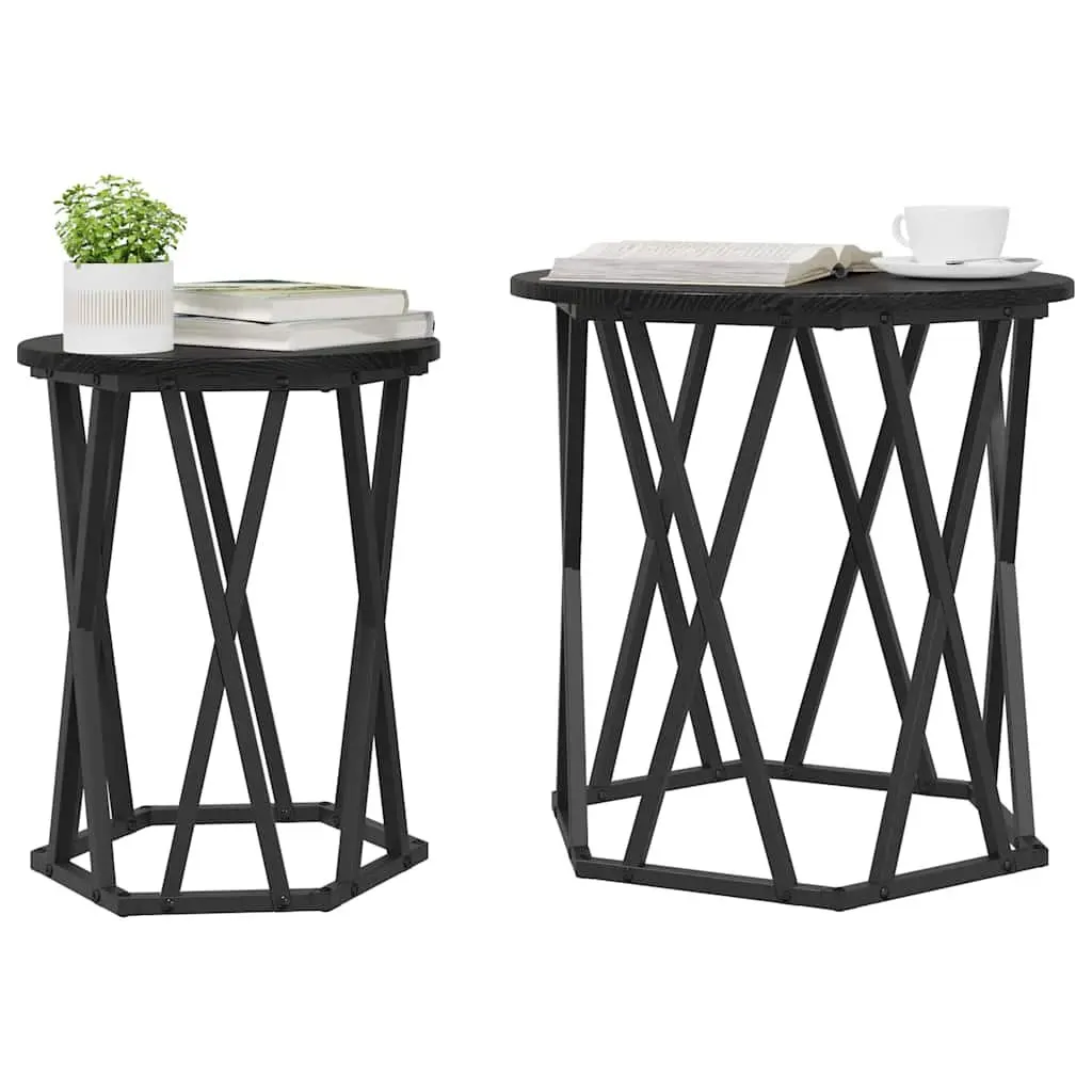 Round Coffee Table Engineered Wood and Steel Frame 2 Piece Black