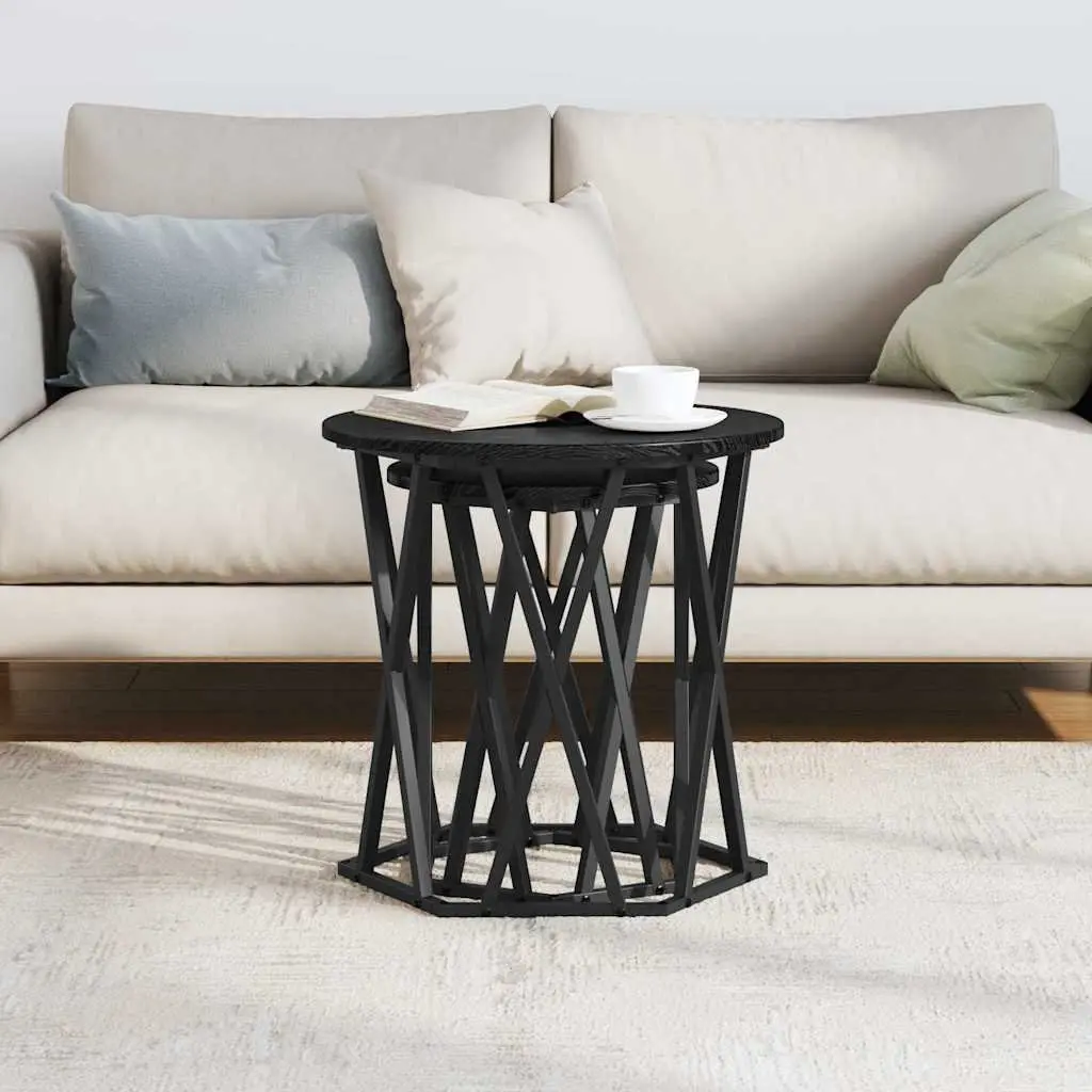 Round Coffee Table Engineered Wood and Steel Frame 2 Piece Black