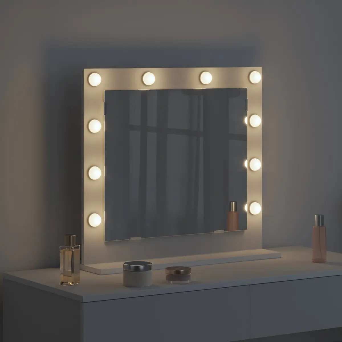 LED Vanity Mirror White 60x55x18cm Makeup Bathroom Glass Engineered Wood
