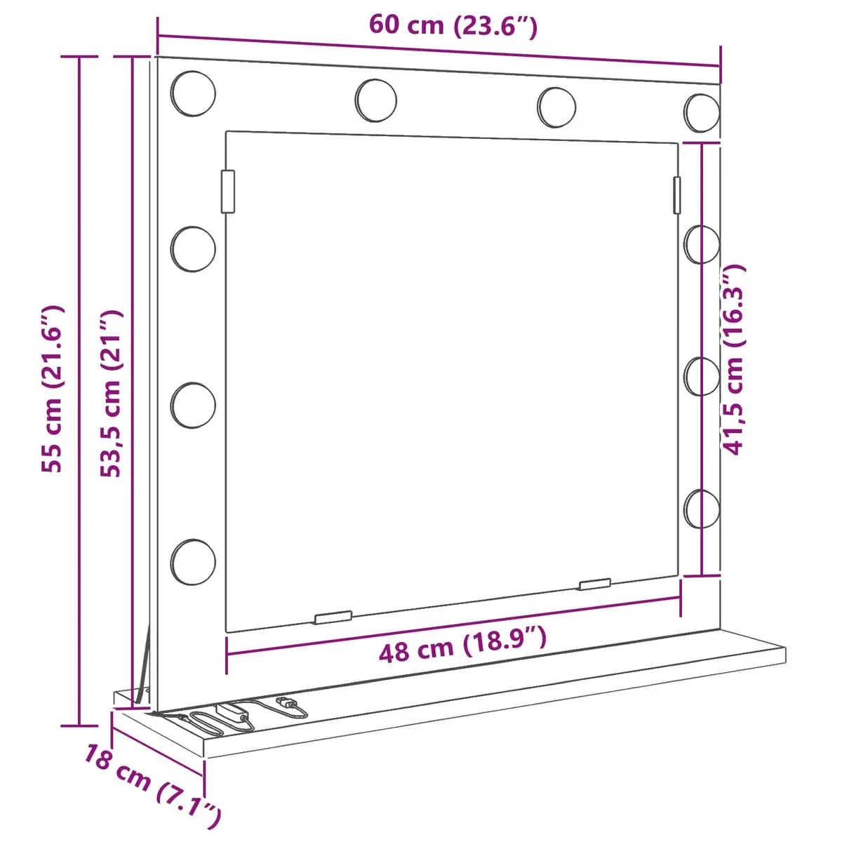 LED Vanity Mirror White 60x55x18cm Makeup Bathroom Glass Engineered Wood