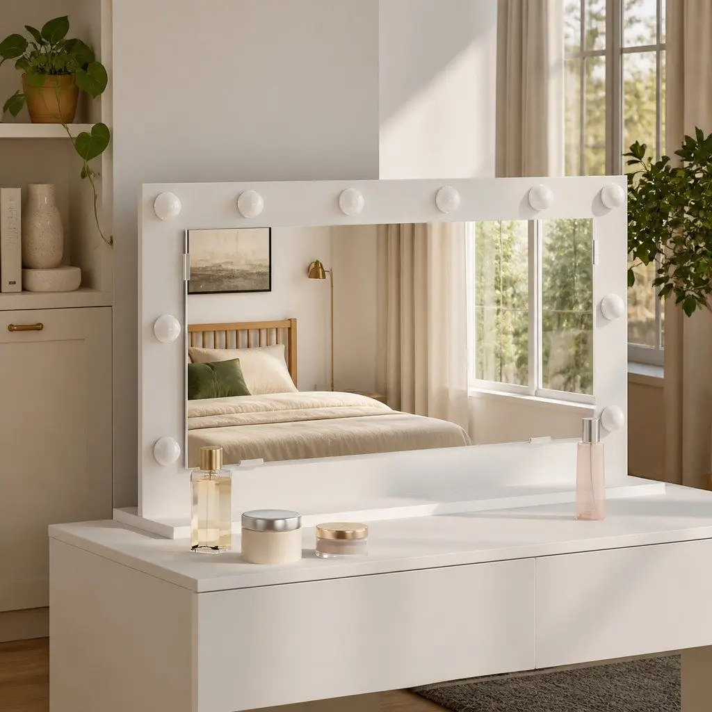 LED Vanity Mirror Glass and Engineered Wood 80x45x18cm White