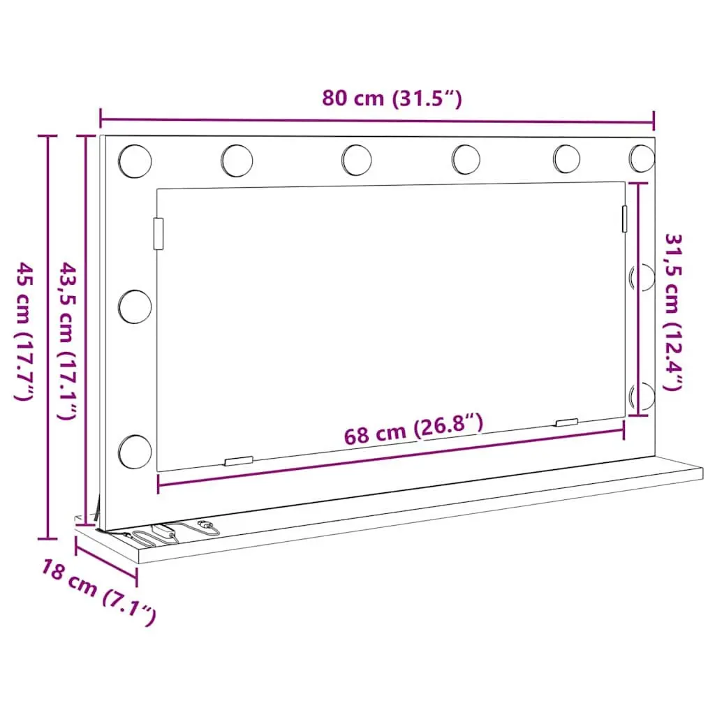 LED Vanity Mirror Glass and Engineered Wood 80x45x18cm White
