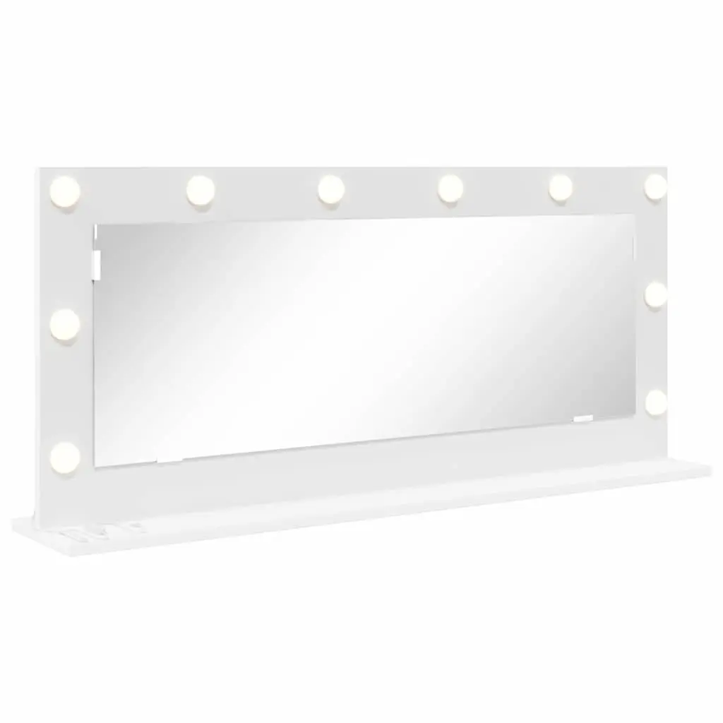 LED Makeup Mirror White Glass Wood 100x45cm Integrated LED Strip Lights Flat Surface