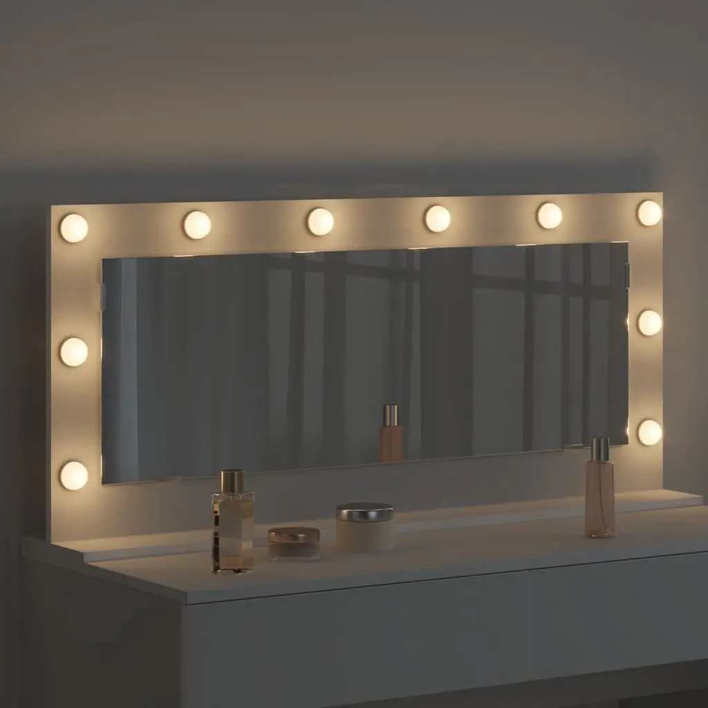 LED Makeup Mirror White Glass Wood 100x45cm Integrated LED Strip Lights Flat Surface