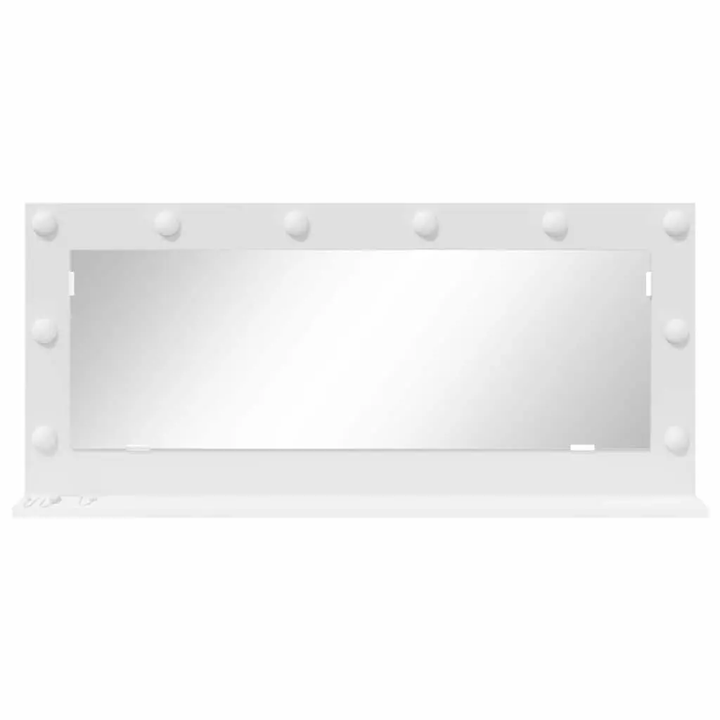 LED Makeup Mirror White Glass Wood 100x45cm Integrated LED Strip Lights Flat Surface