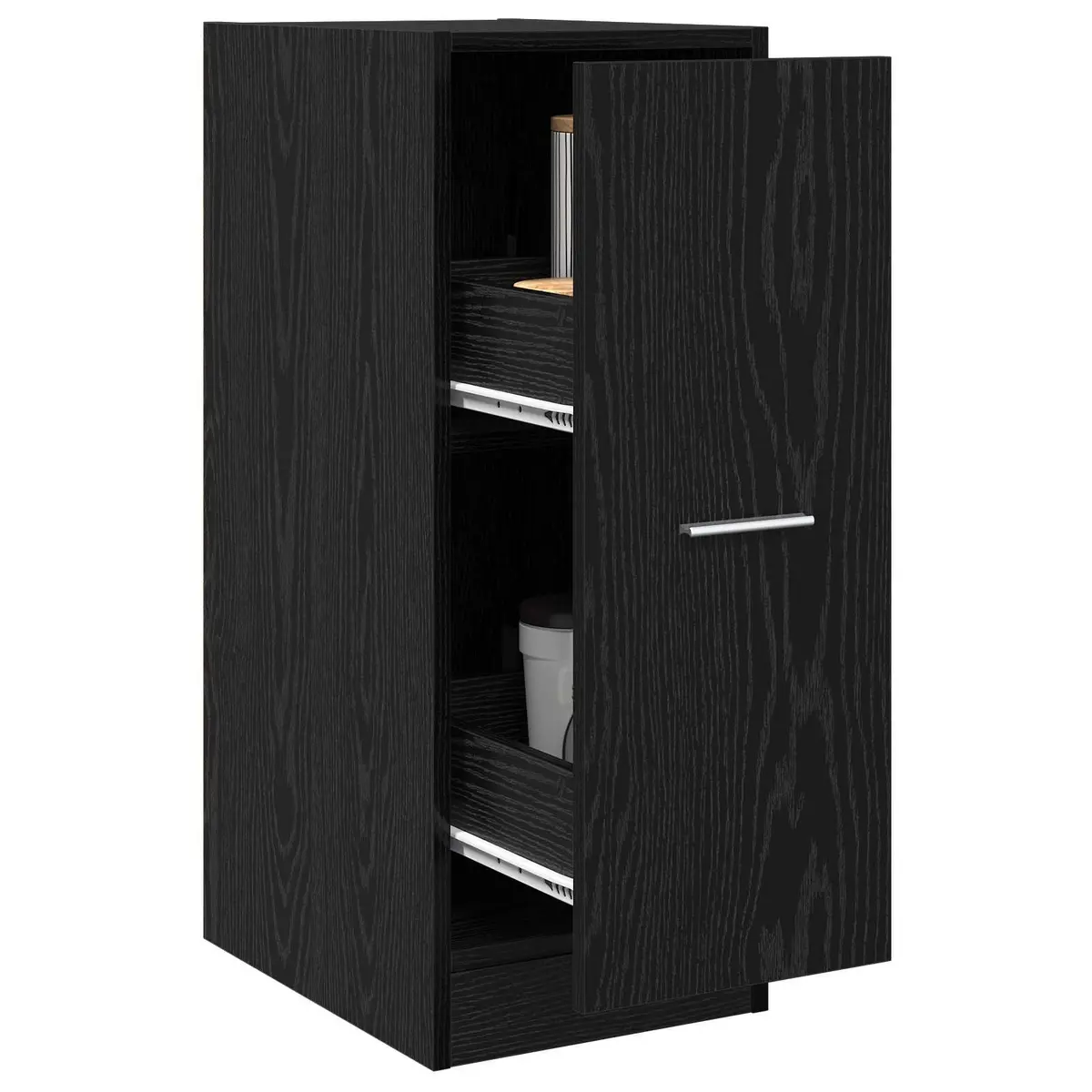 Storage Cabinet Black Oak Modern Apothecary Design Engineered Wood Home
