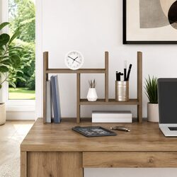 Desk Organiser Engineered Wood Office Storage Compartments Tidy Workspace Brown