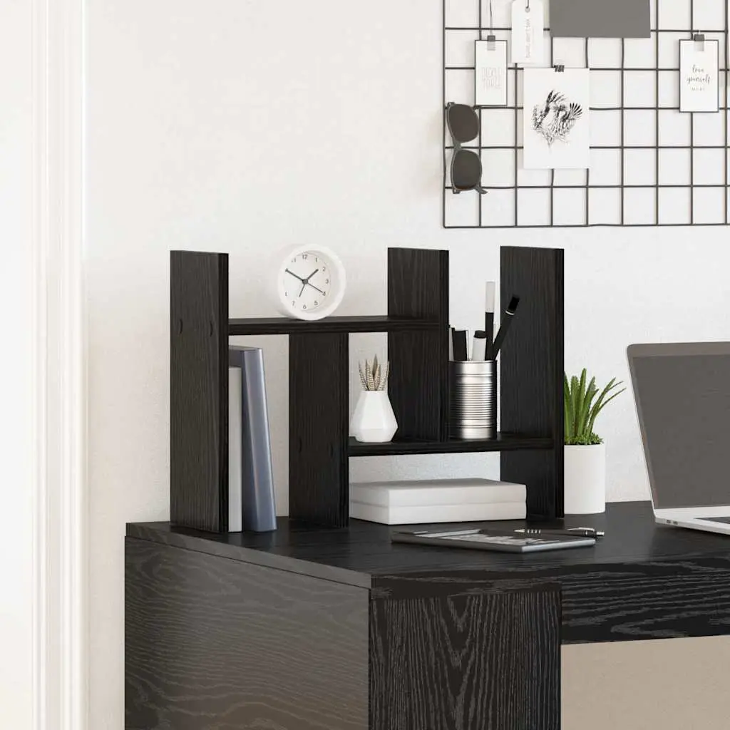 Desk Organiser Engineered Wood 50cm Black Oak Office Storage Filing Organisation