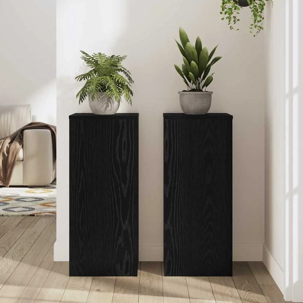 Plant Stand Set of 2 Engineered Wood Black Oak 30x30x70cm Indoor Outdoor Display