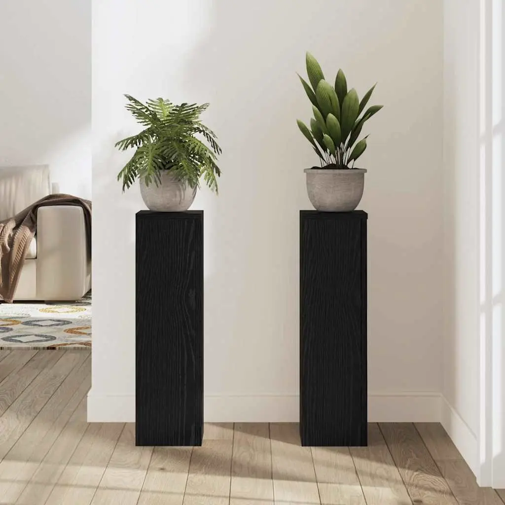 Plant Stand Engineered Wood 17x17x60cm Black 2 Pieces Modern Display Indoor Outdoor Garden Home