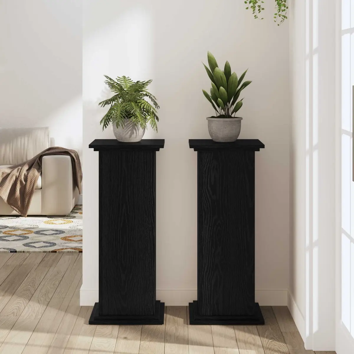 Plant Stand Engineered Wood 33x33x80cm Black Oak Modern Indoor Outdoor Display