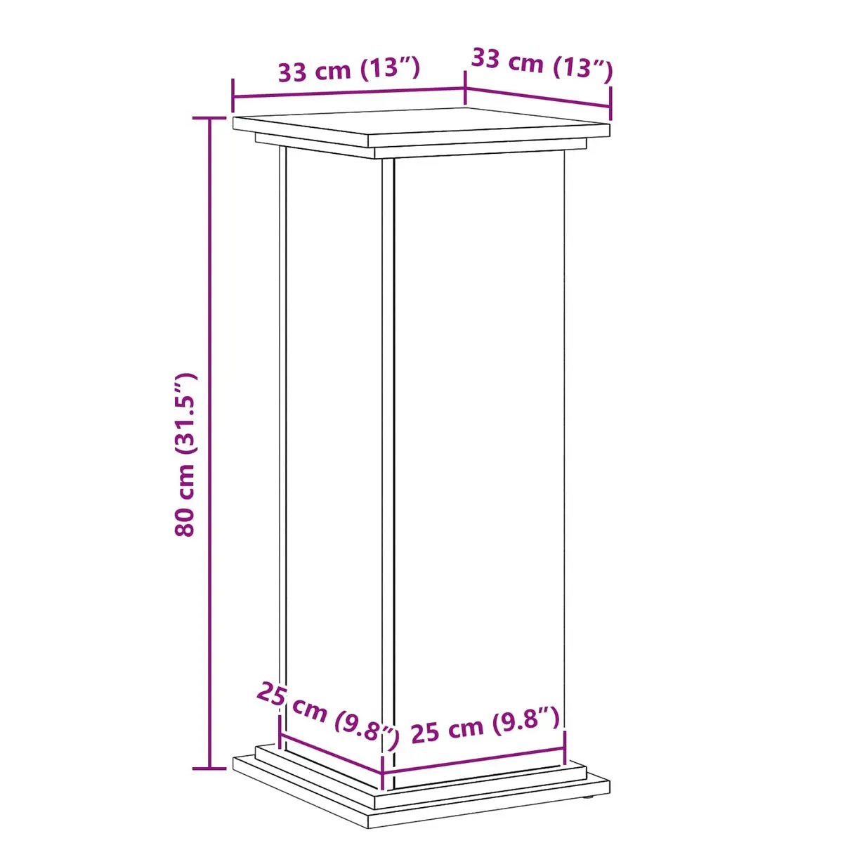 Plant Stand Engineered Wood 33x33x80cm Black Oak Modern Indoor Outdoor Display