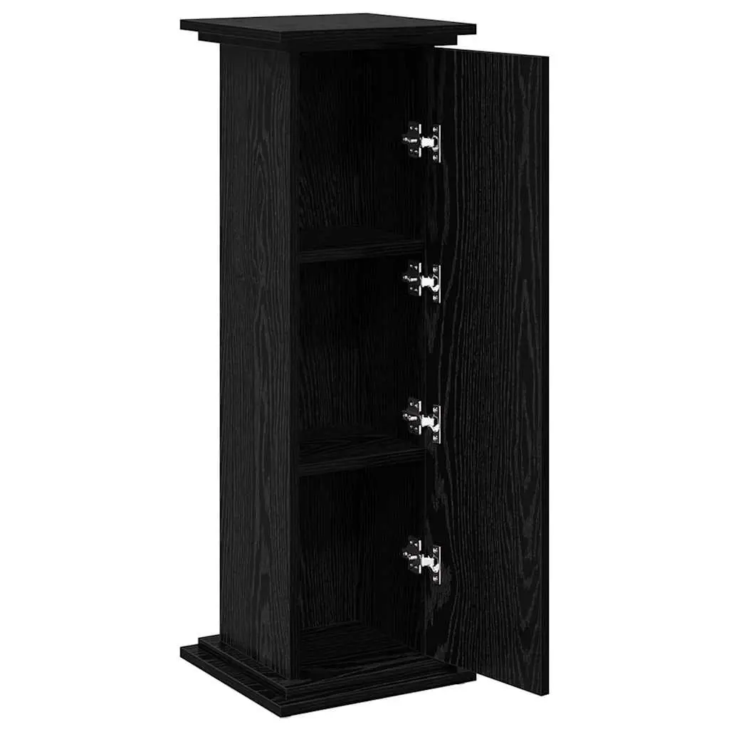 Black Oak Plant Display Stand with Storage