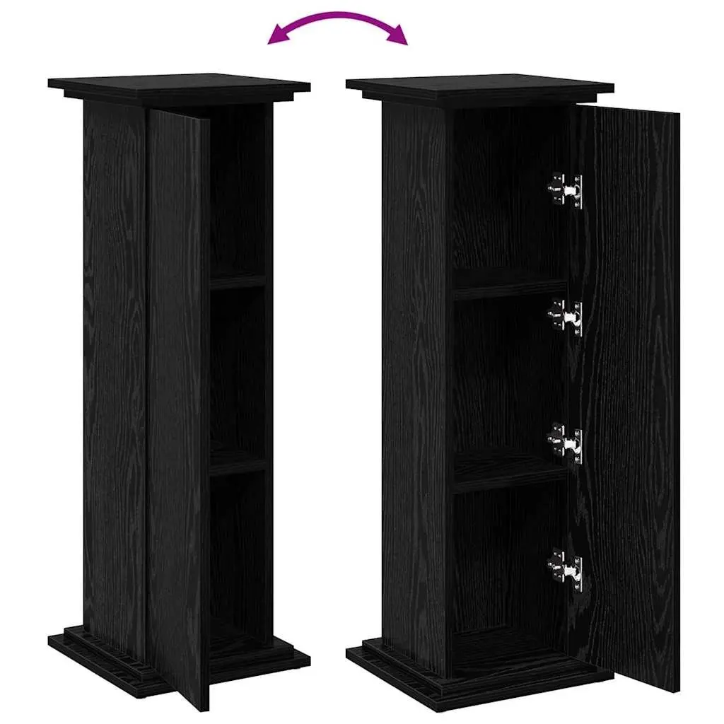 Black Oak Plant Display Stand with Storage