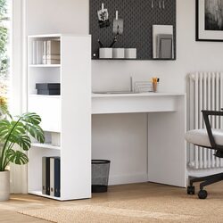 Functional White Study Desk with Shelving 113x54x120cm