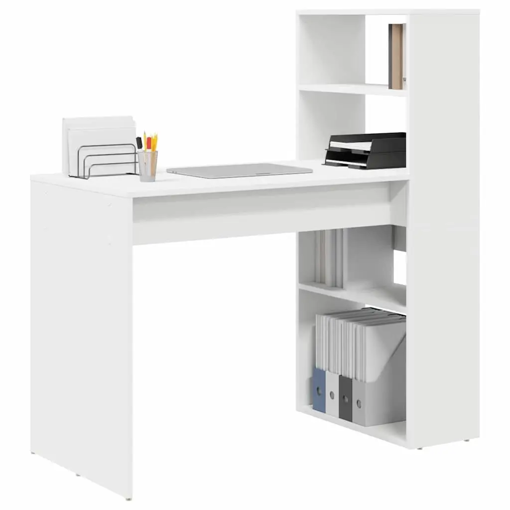 White Study Desk with Shelving 113x54x120cm